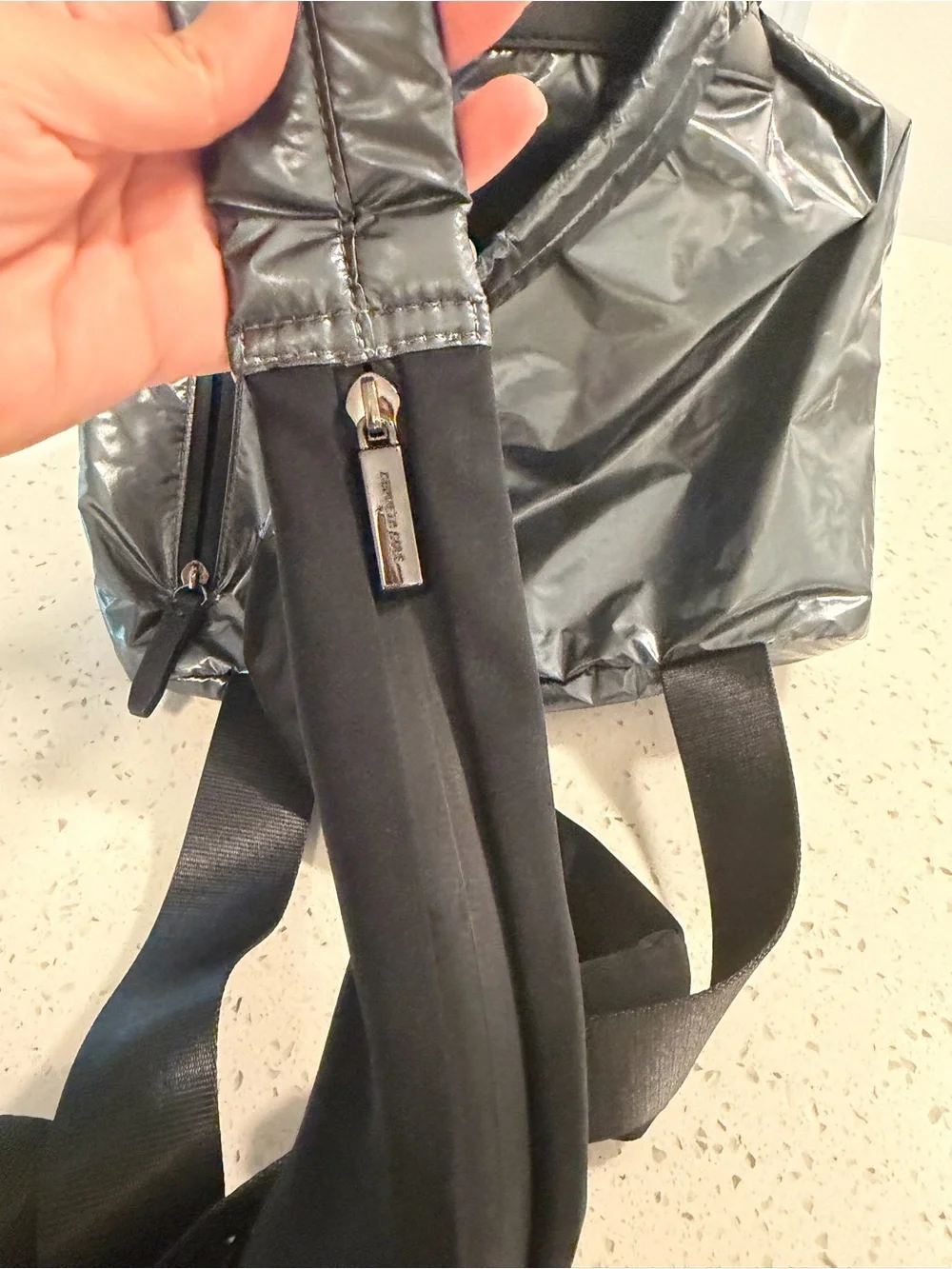 Kenneth Cole NY The Vesey Puffy Nylon Drawstring Backpack - Metallic Gray